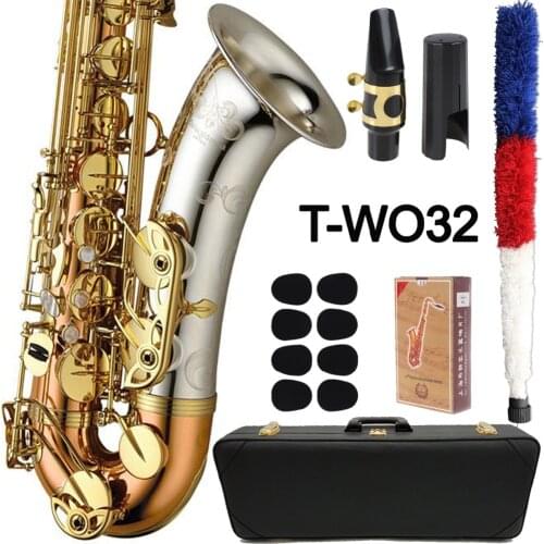 MFC Tenor Saxophone T-WO32 Silvering Gold Lacquer Keys Sax Tenor Mouthpiece Reeds Neck Musical Instrument Accessories
