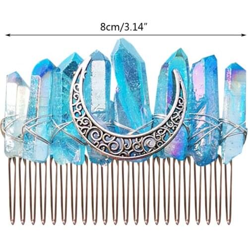 Fashion Gradient Rainbow Faux Raw Crystal Hair Comb Angel Aura Bridal Wedding Hairpin