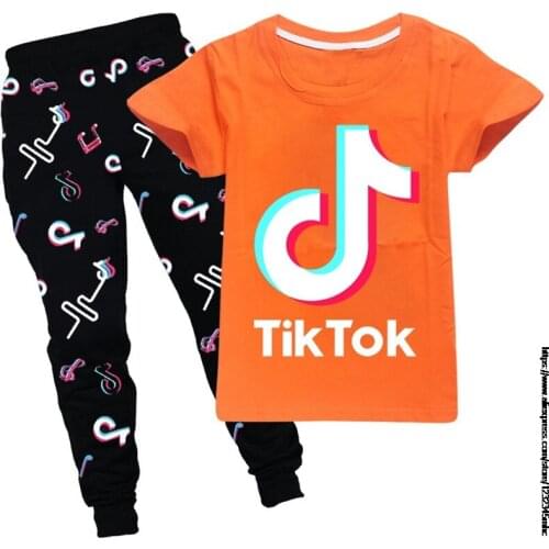 Fashion Sets Summer Boys Tik Tok Clothes Kids Short Sleeve T-shirt+Pants 2pcs Suit Children Cartoon Clothing