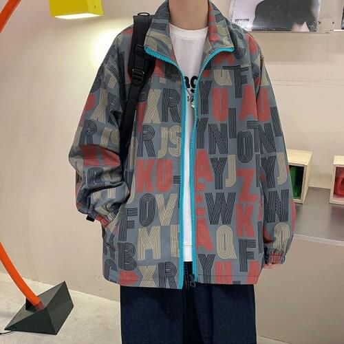 Mens ins handsome fried street jacket spring and autumn tide brand mens jacket Korean trend Joker Hong Kong style