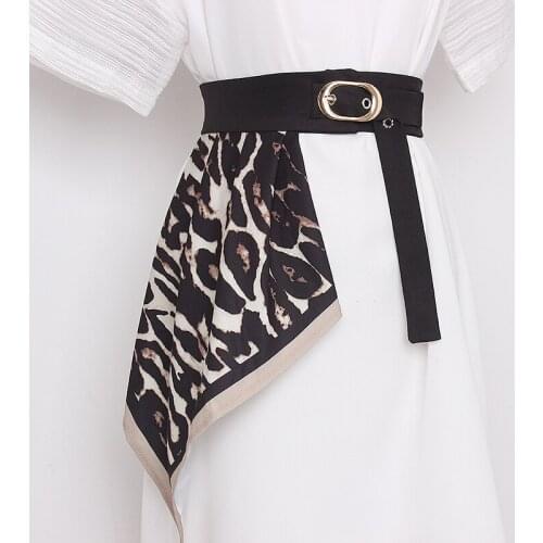 2021 New Women Black Elasticated Elastic Wide Belt Ladies Leopard Print Decorative Asymmetrical Wild Slim Waist Seal Femme Fajas