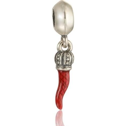 New Corno Good Luck Silver Dangle With Red Enamel Dangle 925 Sterling Silver Suitable for Brand Charm Bracelets & Necklaces