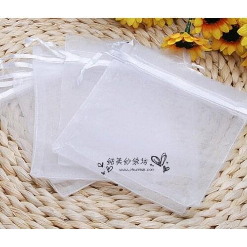 Wholesale 200 pcs/lot 9x12cm white drawable organza Christmas wedding gift bags jewelry packing drawable organza bags