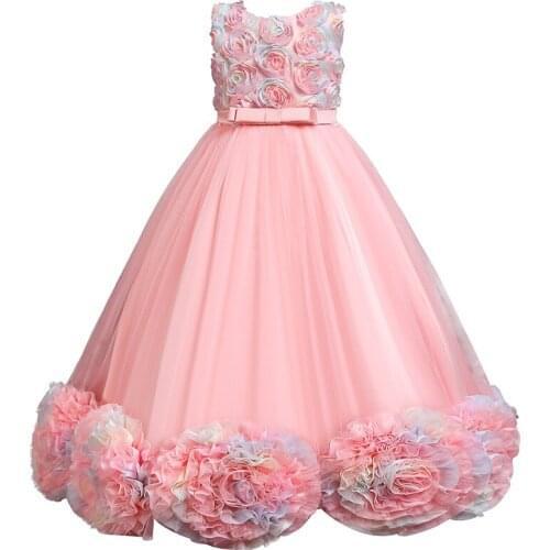 Girl‘s Dress Net Gauze Gradient Overlay Flower Dresses Kid Girls Christmas Princess Dress Long Performance High-End Cute Clothes