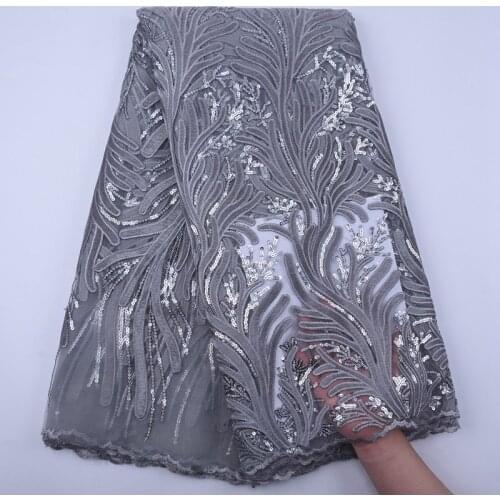 Gray Lace African Tulle Lace Fabric 2020 High Quality French Net Laces Velvet With Sequins Nigeria Lace For Dress Party Material