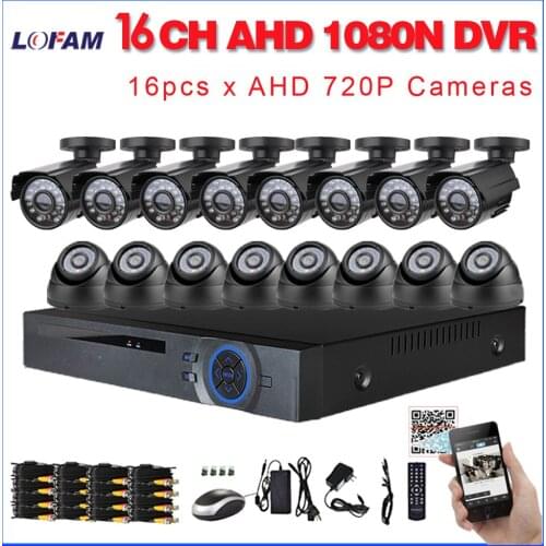 LOFAM 16CH AHD 1MP DVR NVR Kit CCTV System 720P 1.0MP Waterproof Camera Security CCTV System 16PCS Indoor Outdoor Camera Sets