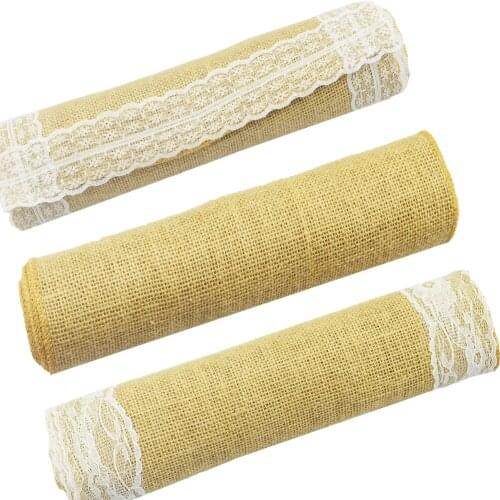 Natural Jute Vintage Lace BurlapTable Runners Home Christmas Party Tablecloth Hessian Rustic Table Runner Wedding Decoration