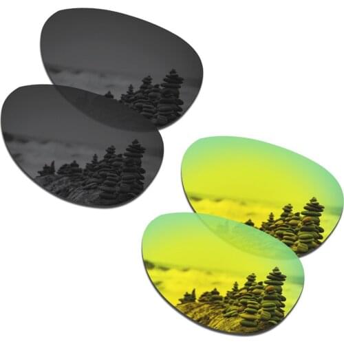 SmartVLT 2 Pairs Polarized Sunglasses Replacement Lenses for Oakley Elmont L Stealth Black and 24K Gold