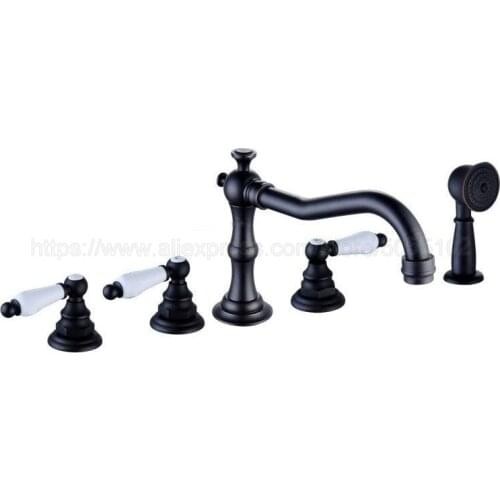 Widespread Oil Rubbed Bronze Bathroom Tub Faucet 3 handle 5 hole Deck Mounted For Hot And Cold Mixer Tap With Handshower ztf052
