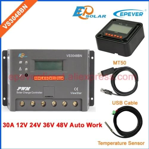 Solar pv charger controller EPEVER VS3048BN 30A 30amps EP Solar panels system 48V/36V charger USB cable and MT50 meter