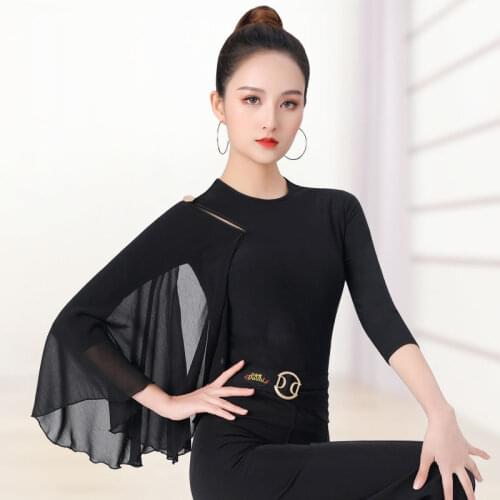 Modern Dance Float Sleeve Top 2021 New Dance Dress Black One-piece Ballroom Dance Dress Latin Dance ballroom waltz for women