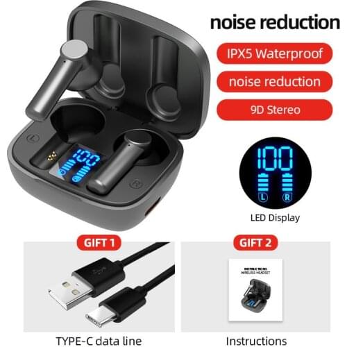Tws True Wireless Bluetooth 5.0 Earphones 9D Stereo Noise Reduction Music Headset Ipx5 Waterproof Sport Earphone In-ear Earbuds