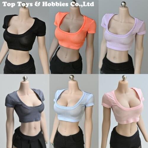 In Stock 1/6 Scale Female T-shirt Model Toys Wide Collar Short Top Fashion Women Clothes Fit 12'' Action Figure Body Doll