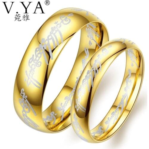 V.YA Romantic Stainless Steel Rings for Women/ Men Gold Color Wedding Band Anniversary Days Couple Jewelry Rings Drop Ship