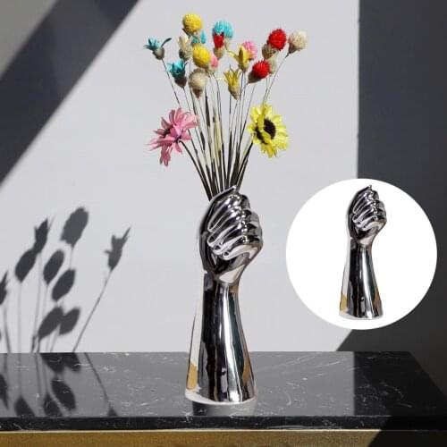 Hand Shape Ceramic Dry Vase Floral Arrangement, Artificial Flowers Pot Party Hand Figurines Flowerpot Vase Table