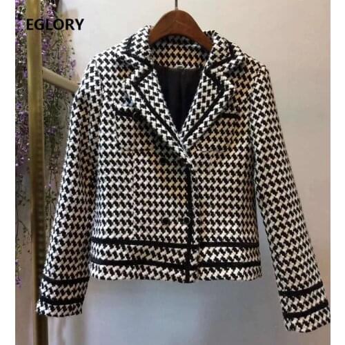High Quality Jacket 2020 Autumn Winter Wool Jacket Ladies Turn-down Collar Vintage Print Double Breasted Casual Basic Coats Wool