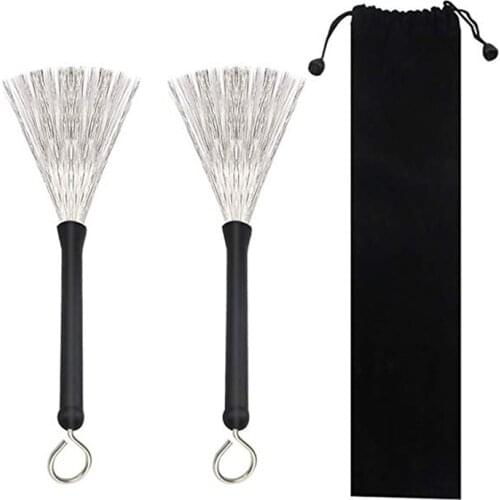 1 Pair Drum Sticks Brush Retractable Sticks Metal Wire Drum Brush with Storage bag
