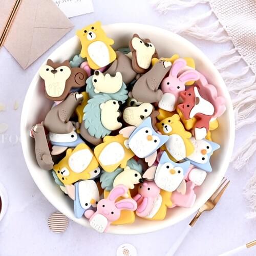 10PCS Kawaii Hedgehog Fox Rabbit Owl Flatback Resin Cabochon Scrapbooking Hair Bows Phone Decoration Craft DIY Embellishments