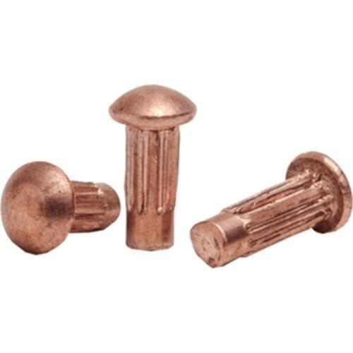 107pcs D2.5 Half Round Head Knurled Solid Rivets 4mm-8mm Bar Length Copper Alloy