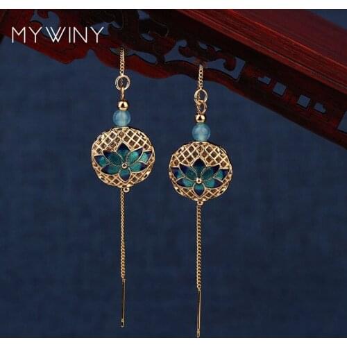 2 colors MYWINY New copper mesh long chains earrings green ,fashion jewelry color glazed maple leaf earrings