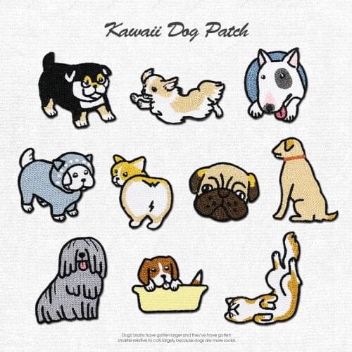 AHYONNIEX Embroidered Cute Dog Patches Clothes Bags DIY Applique Embroidery Bull Terrier Sticker Iron Patch for Clothing