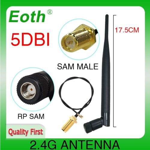 2.4 GHz Antenna wifi 5dBi RP-SMA Male 2.4G antena wi fi antenne for router antenas + SMA Male to ufl./ IPX 1.13 Pigtail Cable