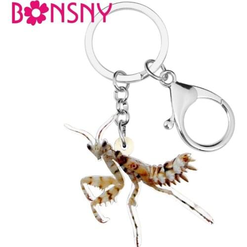 Bonsny Statement Acrylic Novelty Mantis Devil Horse Key Chains Keychains Ring Insect Jewelry For Women Girls Bag Car Charms Gift