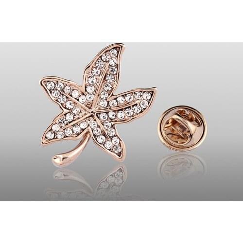 Glamorous Fashion Sleek Maple Rhinestone Gold-color Brooches for Women Brooch Lapel Pins Jewelry