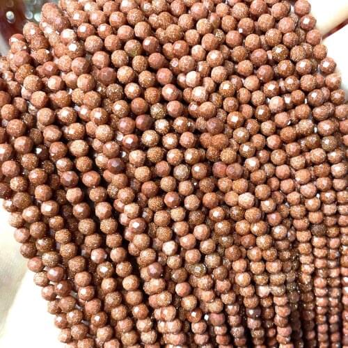2 3 4mm Natural Faceted Gold Sand Stone Gem Loose Spacer Beads For Jewelry Making Charm DIY Bracelet Necklace Accessories