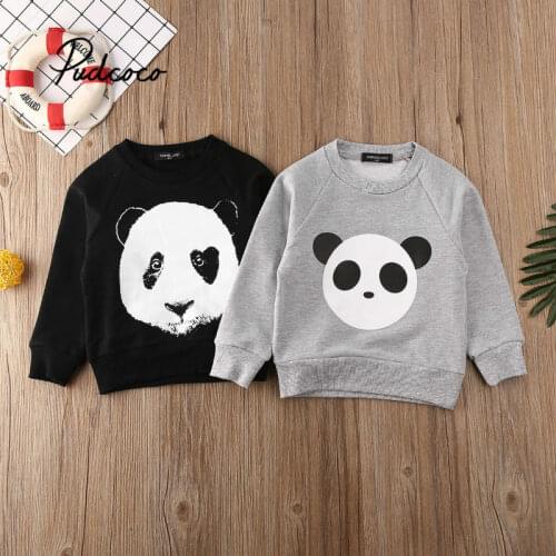 Kids Boys T-shirts Baby Long Sleeve Panda Tops Children Autumn Black Cotton Sweatshirt 1 2 3 4 5 6 Years Boy Girl T Shirts