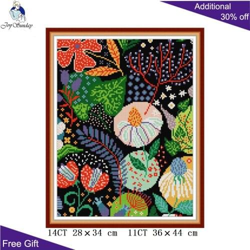 Joy Sunday Colorful H876 14CT 11CT Counted and Stamped Flowers Home Decor Needlework Embroidery DIY Cross Stitch kits