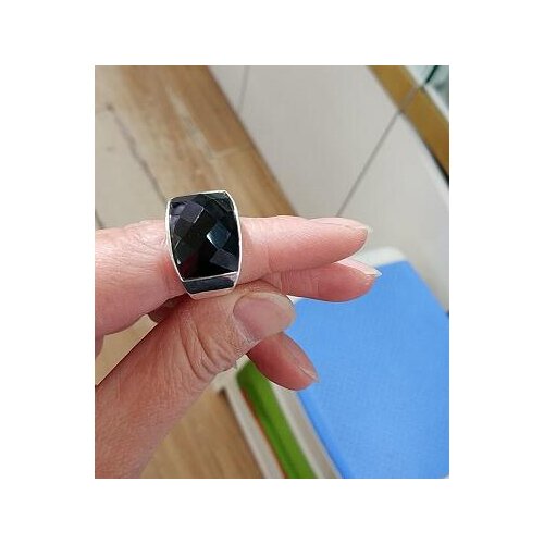 Latest design man/woman 18X27mm Natural Faceted Black Gems 925 Sterling Ring Size 7/8/9/10