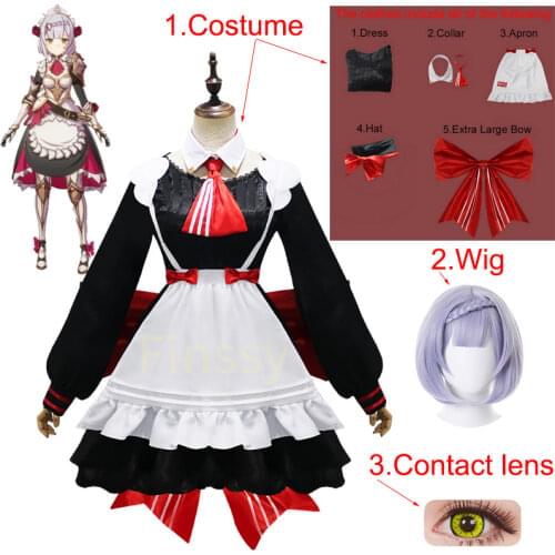 Genshin Impact Noelle Cosplay Anime Costume Halloween Carnival Lolita Maid Uniform Including Hat and Large Bow