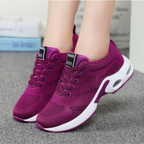 New Tenis Shoes Air Cushion Lace-Up Sport Shoes For Women Sneakers Breathable Hollow Outdoor Gym Fitness Footwear Pink Red Black