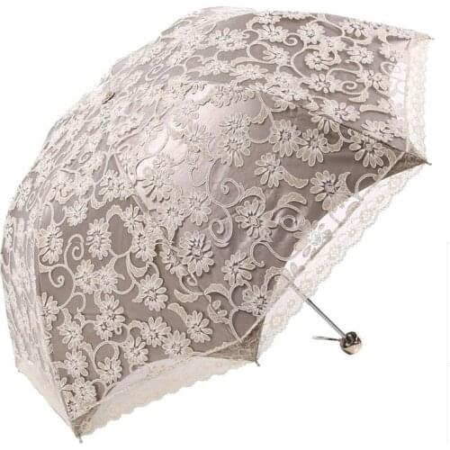 Embroidered Lace Umbrella Three-Fold Vinyl Sun Umbrella UV Protection Sun Umbrella Waterproof Sun Rainy Pocket Umbrella