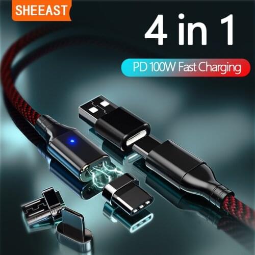 Magnetic Charging Cable 4 in 1 Data PD100W Fast Charging Micro USB C to Type C For iPhone MacBook Pro Huawei Xiaomi Samsung Wire