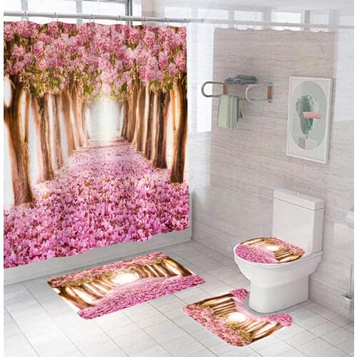 Waterproof Bathing Shower Curtain Set with 12 Hooks Toilet Covers Bath Mat for Bathroom Non-slip Rug Carpet Bathroom Accessories