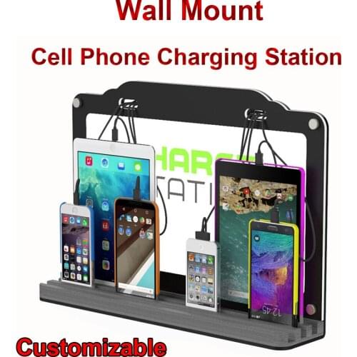 Wall Mount Customizable Cell Phone Charging Station Built-in LED lighting Multi-Device High Speed Cables 8 Devices,for iPhone, i