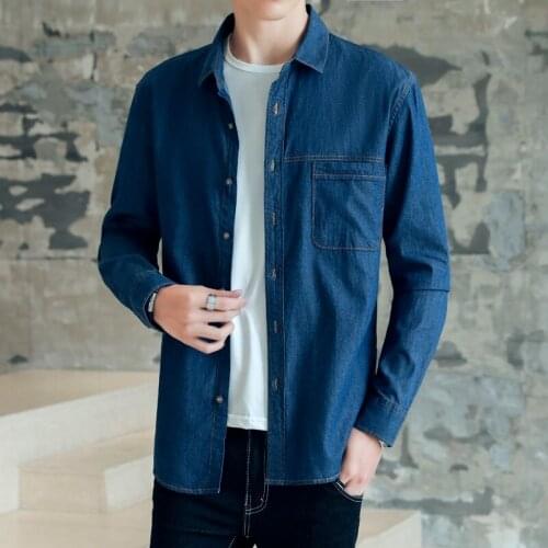 2019 New MenS Casual Denim Shirt Fashion Casual Cotton Slim Fit Cowboy Long Sleeve Shirts Male Brand Clothes KK3190
