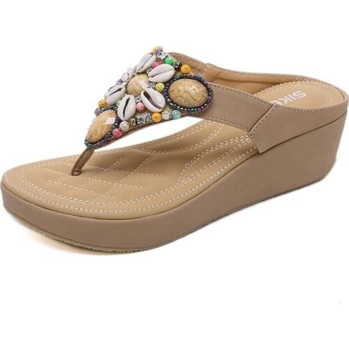 2021 New Women Sandals Flip Flops Women Shoes Female Summer Beach Sandals Shell Bohemian Rhinestone Slippers Clip Feet Shoes