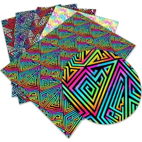 New Faux Leather Printed Geometry Pattern A4 22x30cm for DIY Hair Bow Bags Shoes Crafts Material L182 L183