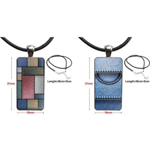 Glass Cabochon Pendant Necklace Rectangle Fashion Necklace For Schoolgirl Maxi Fashion Jeans Colour Pattern