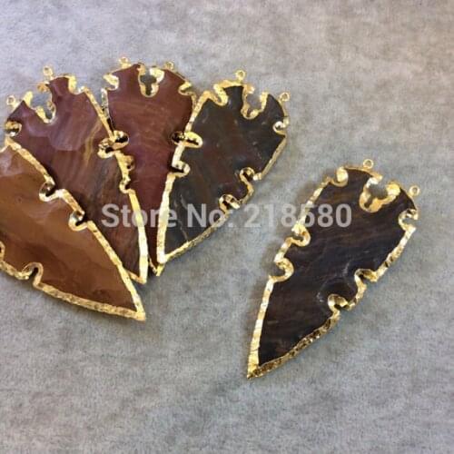 P15082104 Pre ORDER 24K Gold Electroplated Notched Jaspers Arrowhead Pendant Charm with two Loops