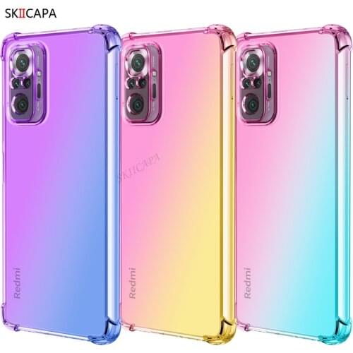 Airbag Shockproof Soft Silicon Phone Case For Redmi Note 10 Pro Max 9 9T 9S 10S 4G 5G Rainbow Color Gradient Clear Back Cover
