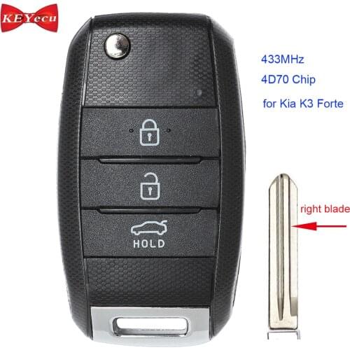 KEYECU for Kia K3 Forte 2013 2014 2015 Replacement Flip Remote Control Car Key Fob 3 Button 433MHz 4D70 Chip