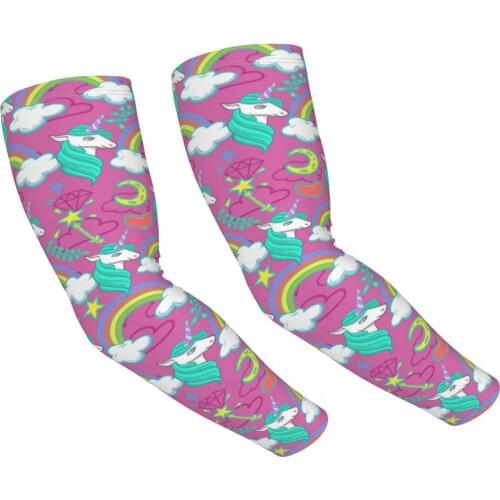 Rainbow Unicorns Outdoor Cycling Ice Silk Cool Arm Sleeves Ice Silk Sleeves Breathable Quick Dry UV Sunscreen Cuff