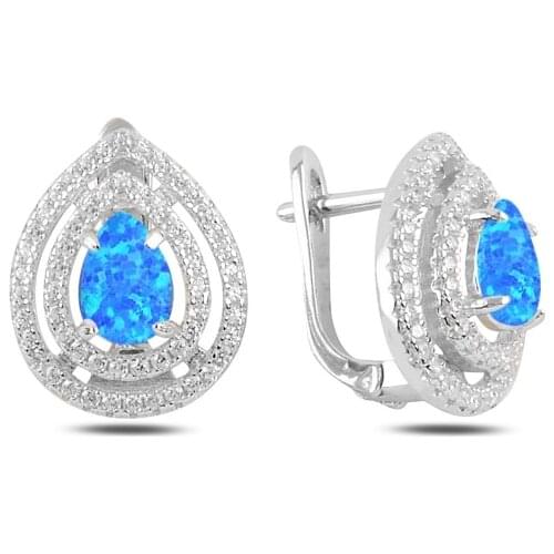 Silver 925 Sterling Drop Opal & Zircon Crystal J Earrings