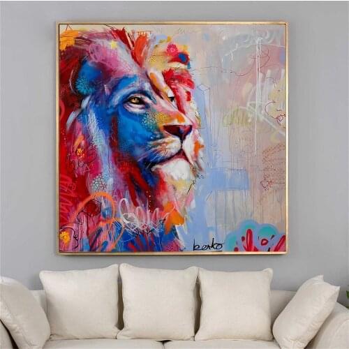 Modern Graffiti Animals Art Posters and Prints Wall Art Canvas Painting Abstract Red Lion Pictures for Living Room Cuadros Decor