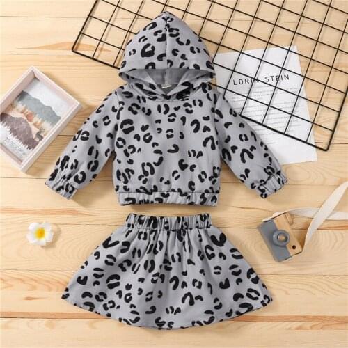Girls Sets Kids Girls Leopard Print Hooded Sweatshirts Hoodies A-line Skirts Casual Outfits Childrens Clothing