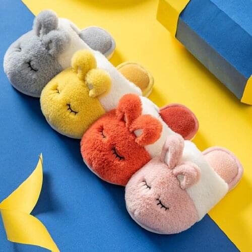 Winter Funny Cartoon Rabbit Kids Slippers Warm Plush Furry Colorful Boys Girls Soft Shoes Soft Non Slip Toddler Children Shoes